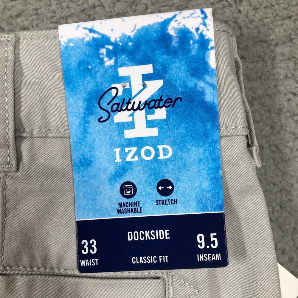 IZOD Saltwater Dockside Shorts Mens 33 NEW Beige Stretch Classic Fit Chino - Picture 8 of 10